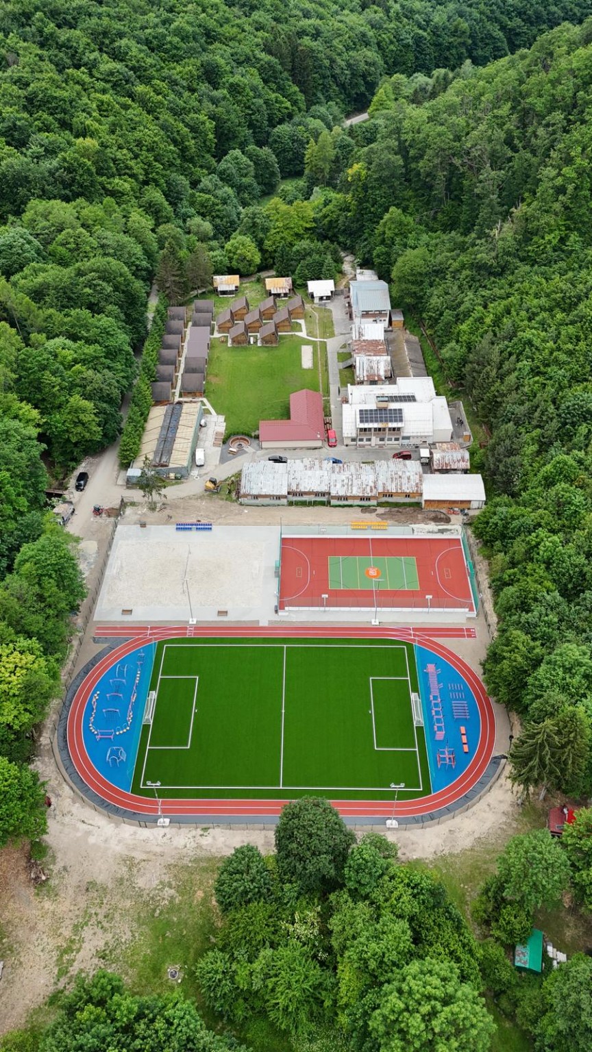 High aerial view of the sports complex and retreat
